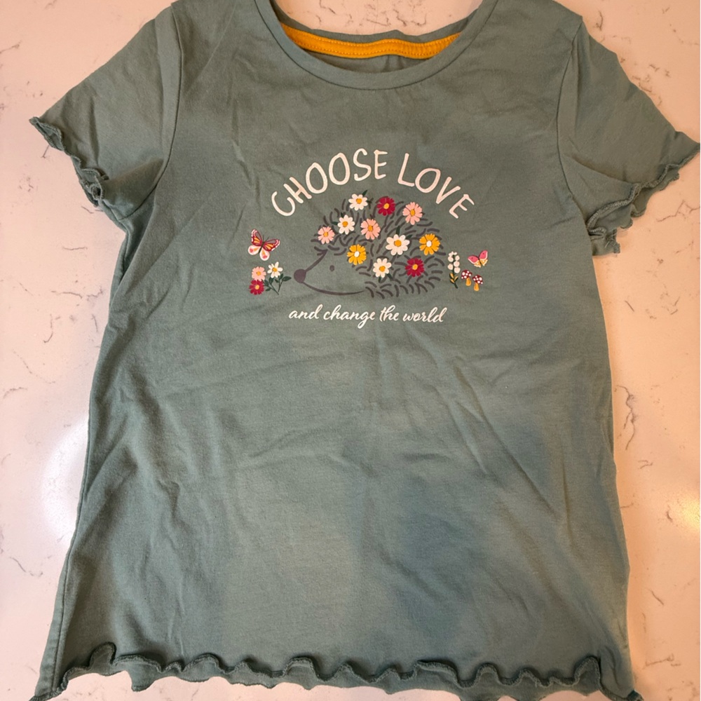 Green and Yellow Short Sleeve Tee with Graphic Detail